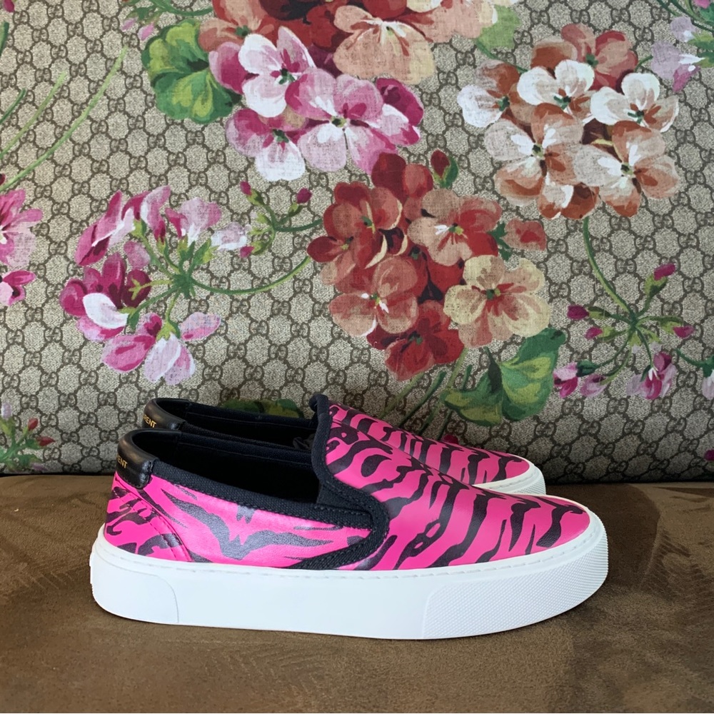 Saint Laurent Hot Pink Zebra Print Slip On Sneakers - Picture 8 of 14